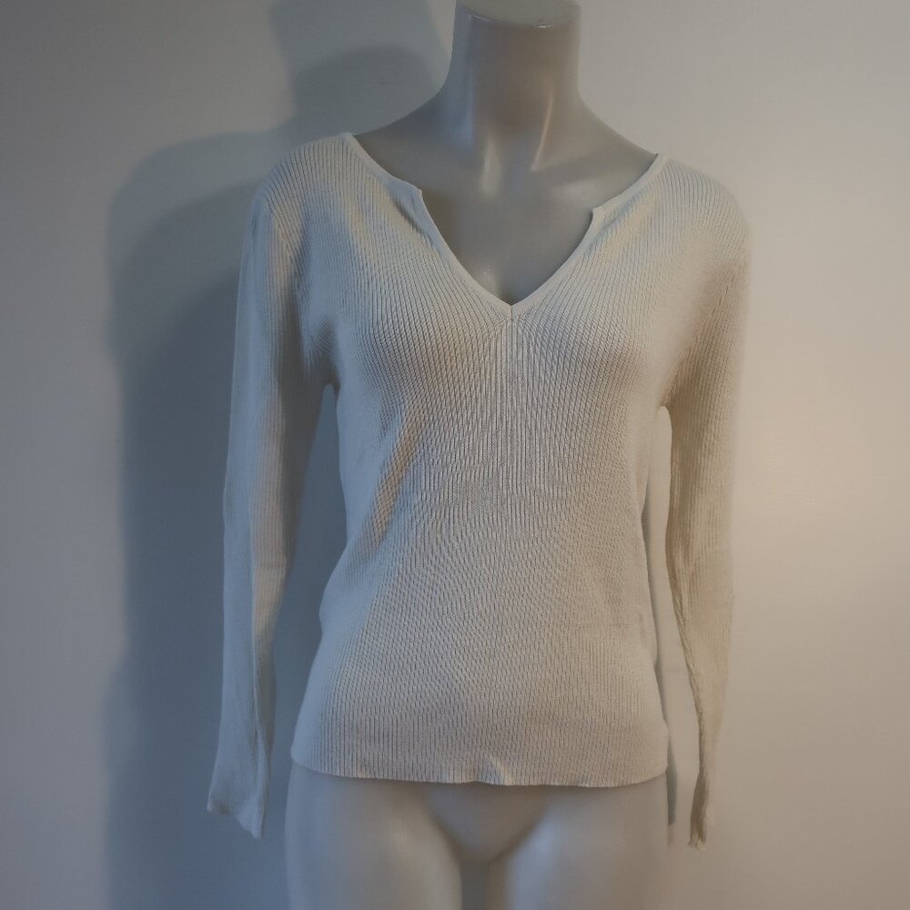 Womens Crush Ribbed Cream Cotton Silk Cashmere Pullover Sweater 2 US/M